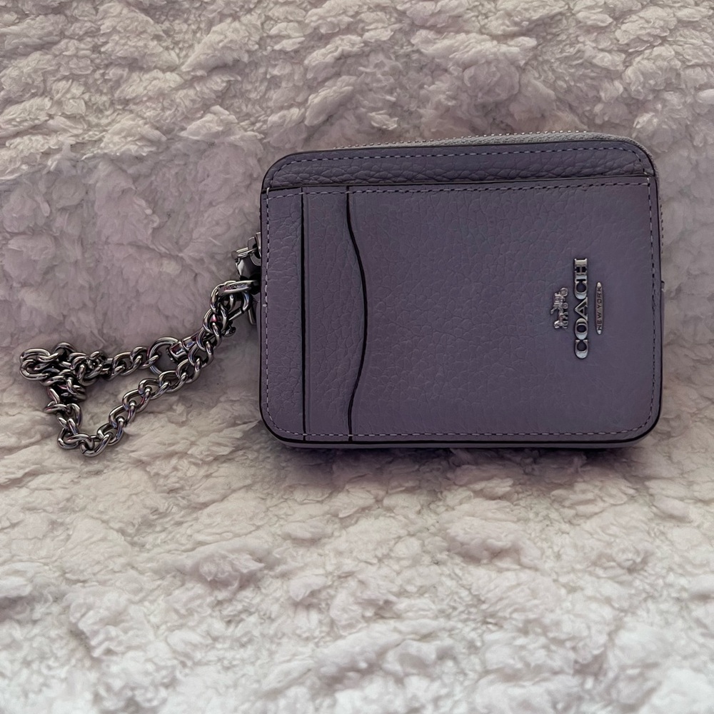 Coach Lavender Leather Card Case with Silver Chain
